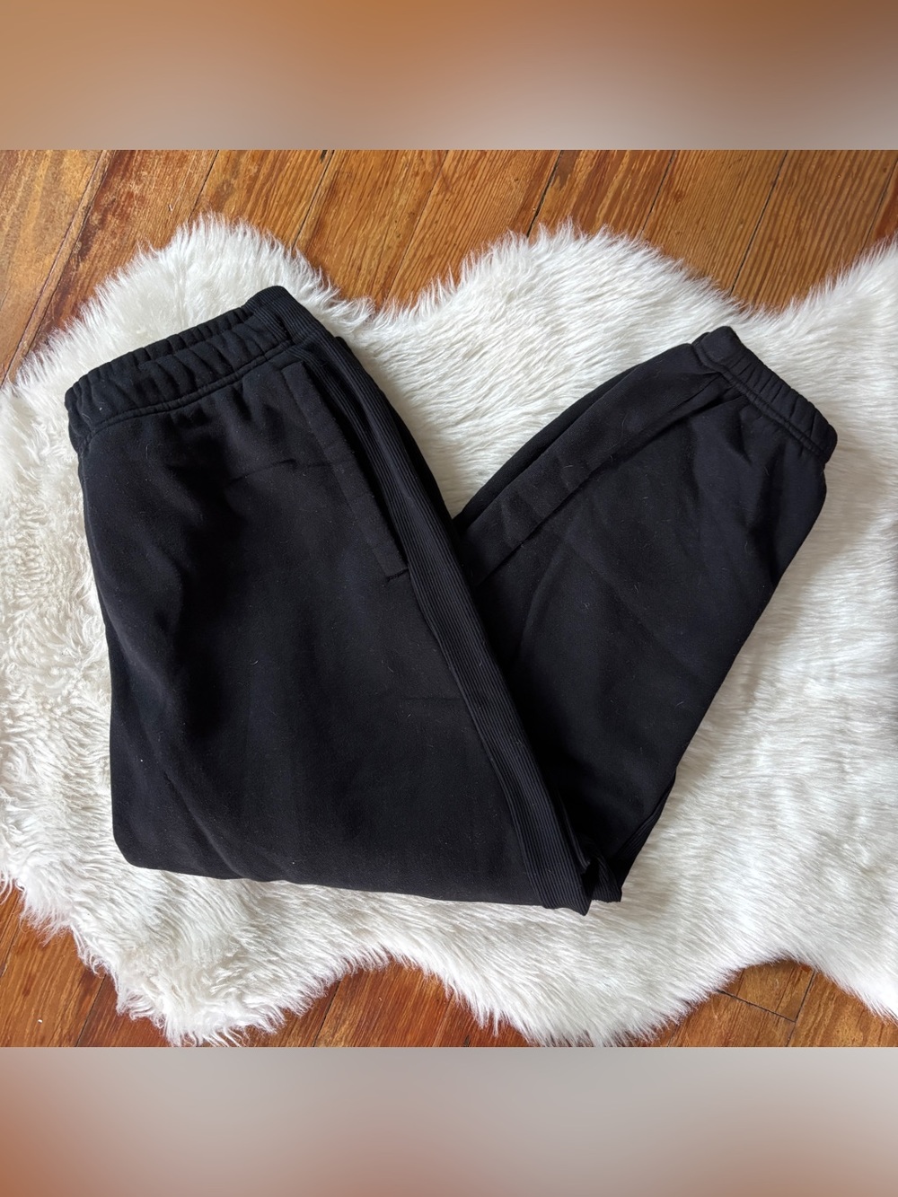 Solid Black Fleece Jogger Pants